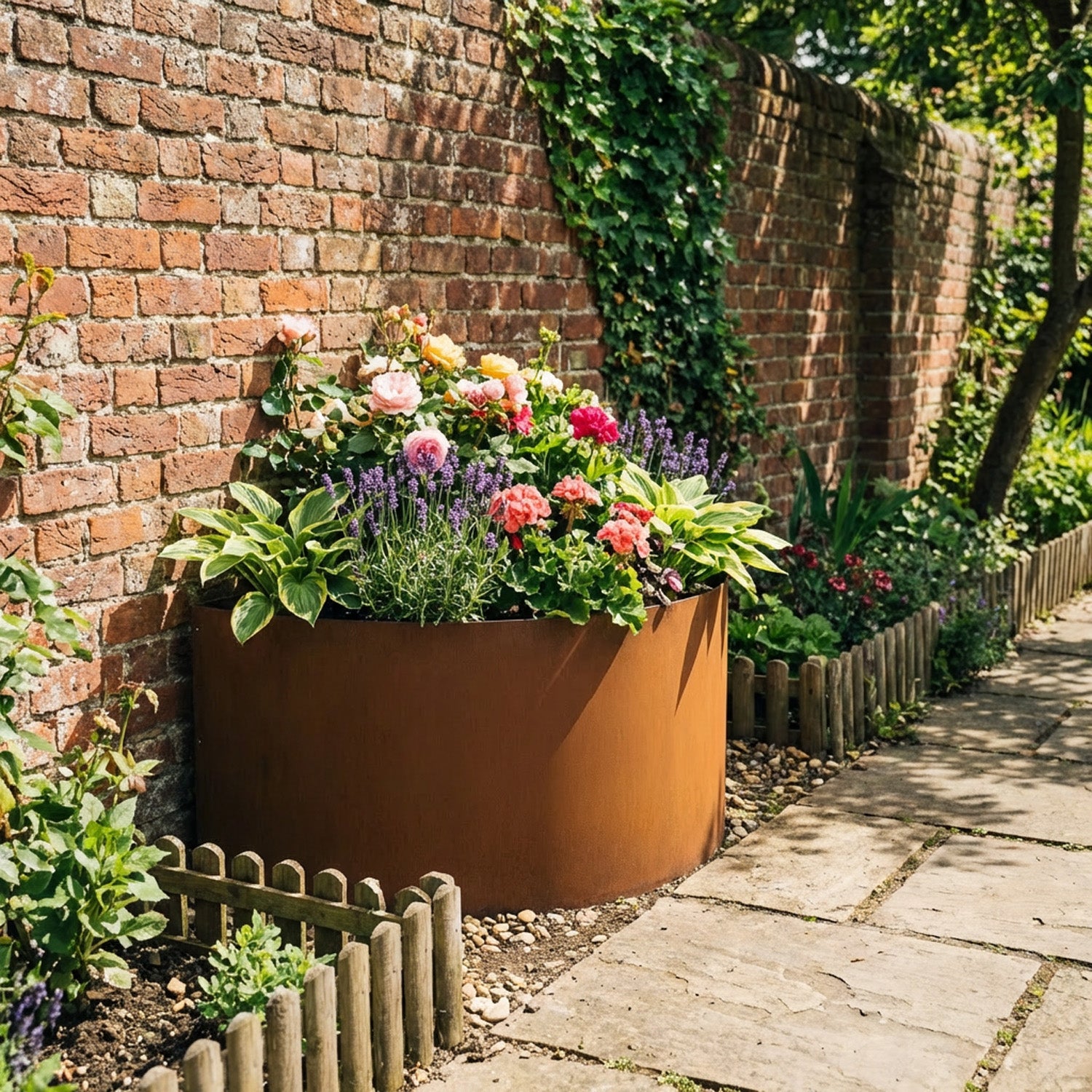 Semi Circular Rustic Steel Planter - 600mm Diameter x 600mm Height