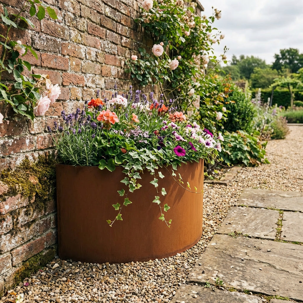 Large Semi Circular Rustic Steel Planter - 1500mm Diameter x 400mm Height