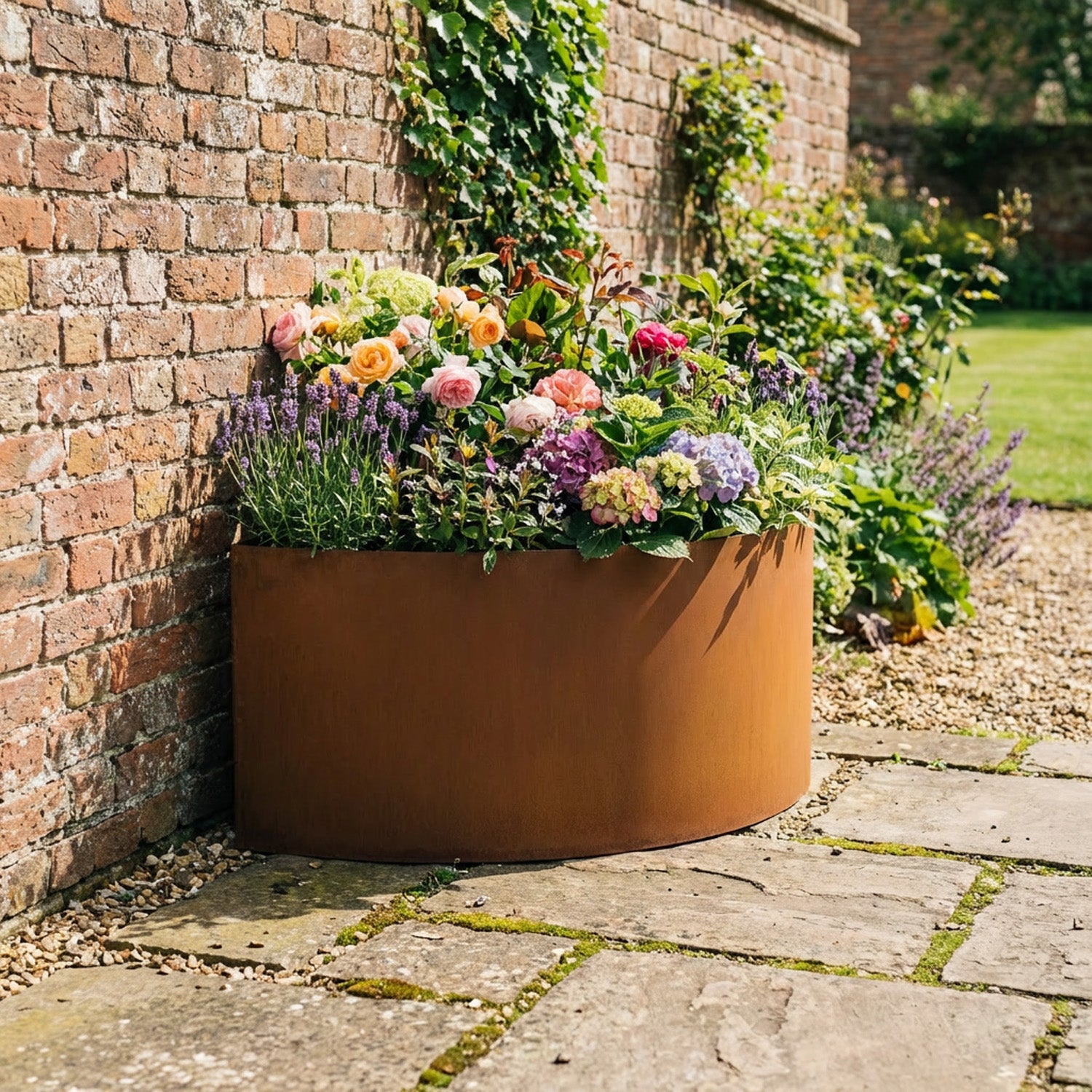 Large Semi Circular Rustic Steel Planter - 900mm Diameter x 400mm Height