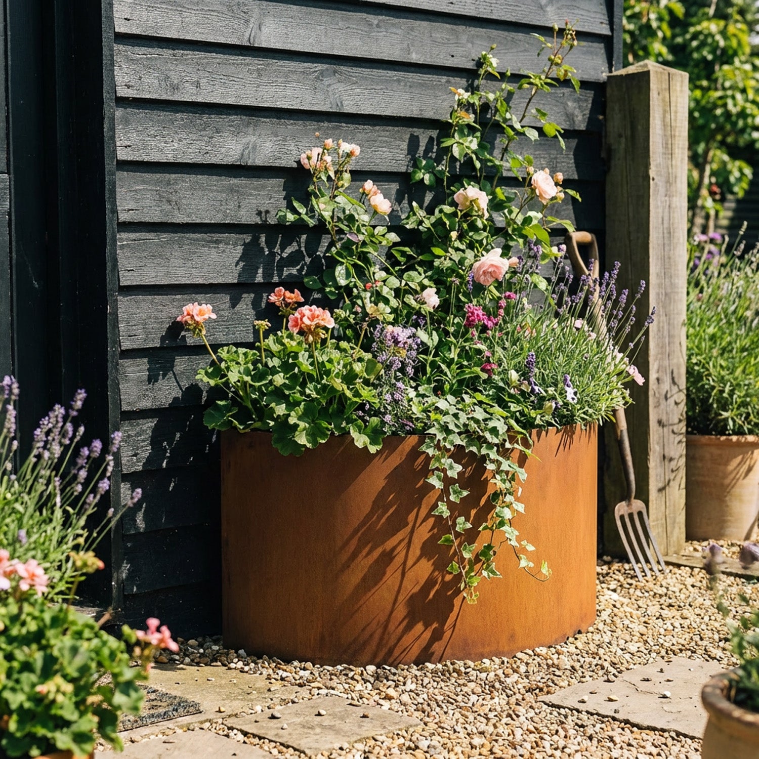 Large Semi Circular Rustic Steel Planter - 1500mm Diameter x 600mm Height