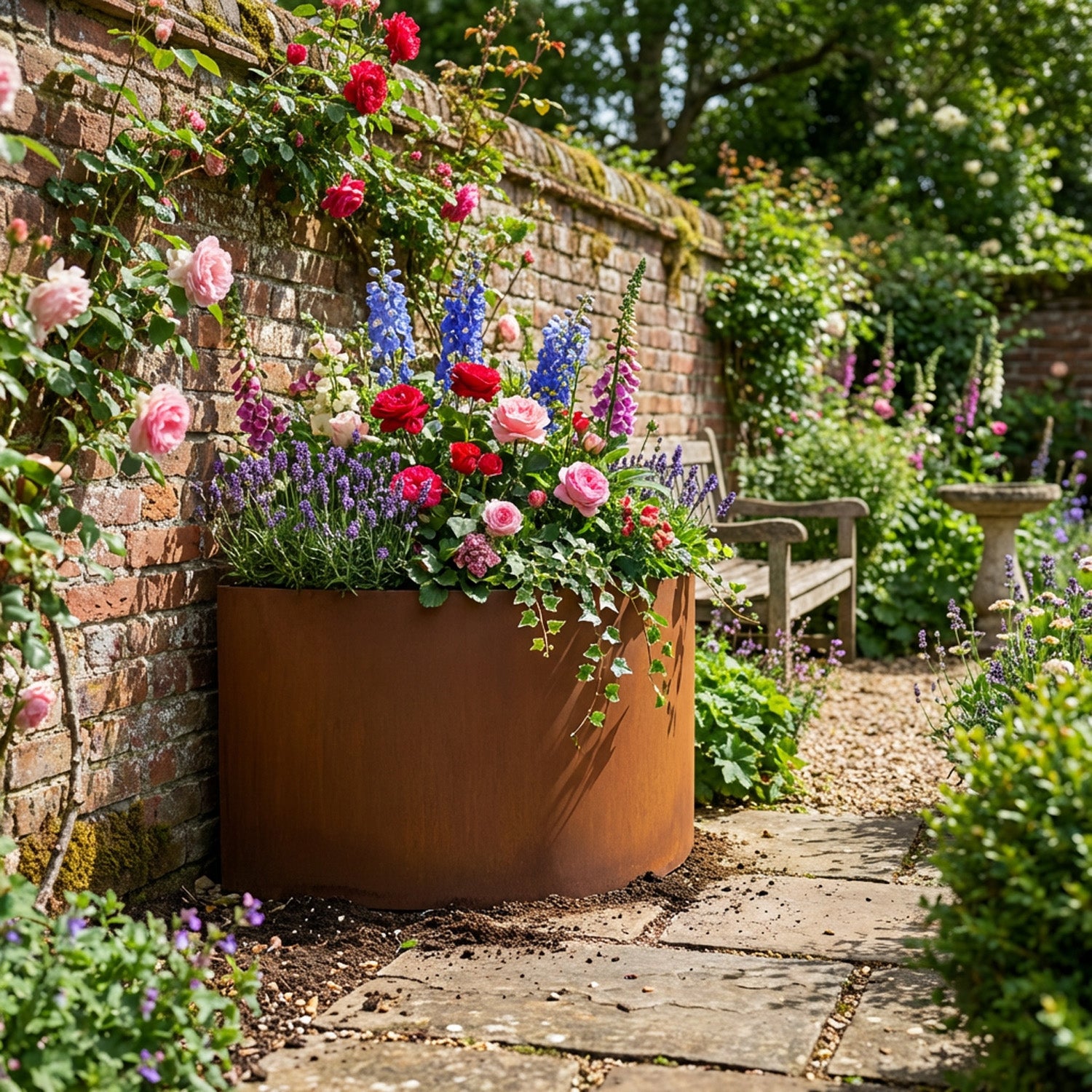 Large Semi Circular Rustic Steel Planter - 1500mm Diameter x 700mm Height