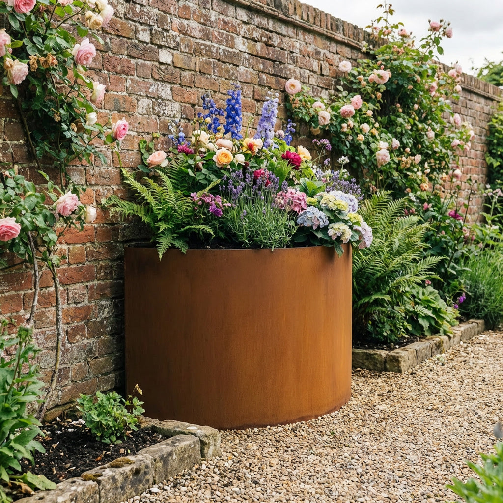 Large Semi Circular Rustic Steel Planter - 900mm Diameter x 700mm Height