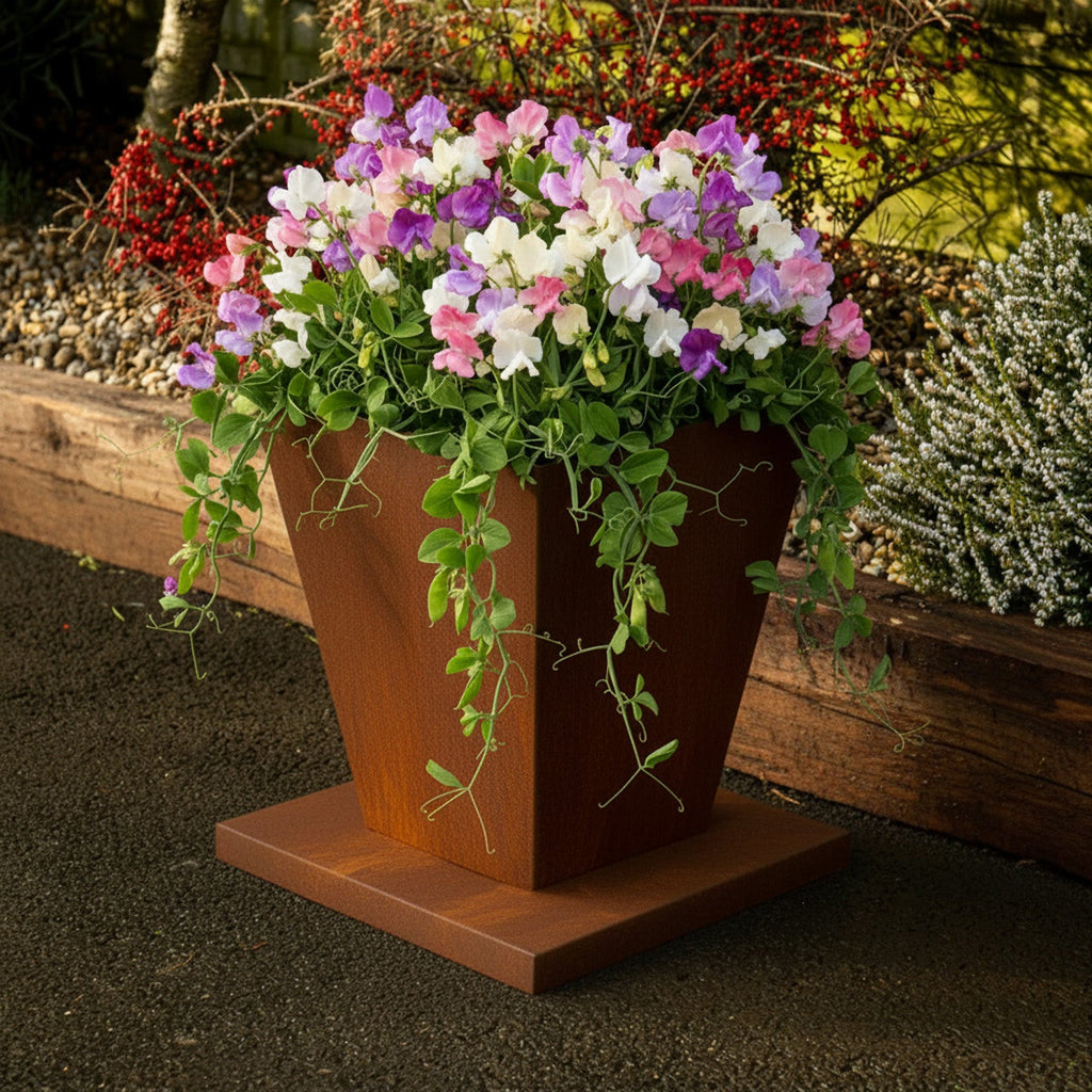 Rustic Steel Tapered Planter with Base Stand