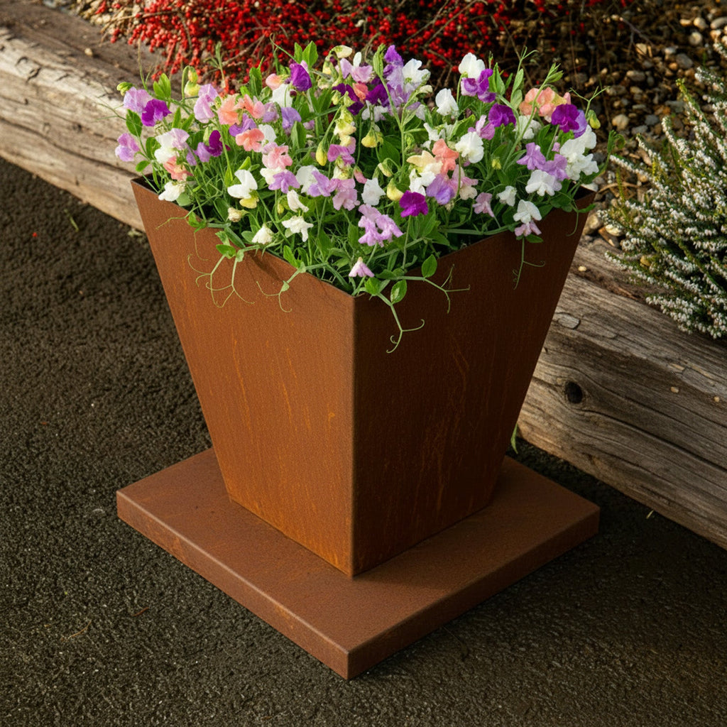 Rustic Steel Tapered Planter with Base Stand