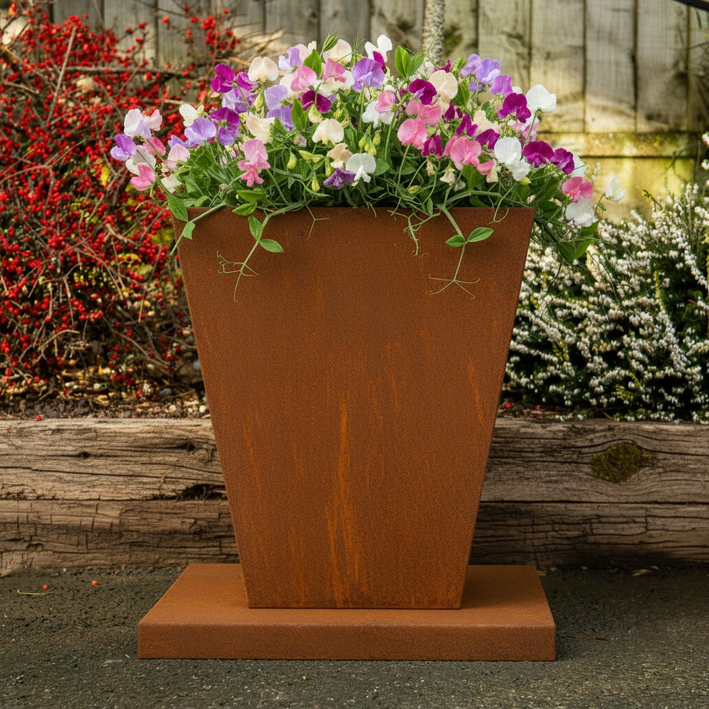 Rustic Steel Tapered Planter with Base Stand