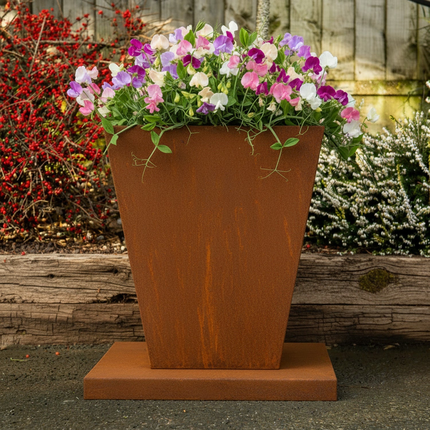Rustic Steel Tapered Planter with Base Stand