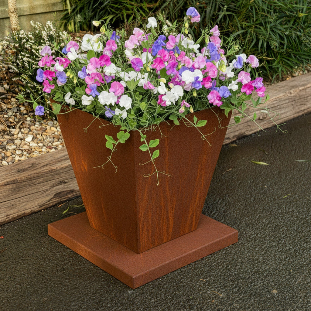 Rustic Steel Tapered Planter with Base Stand