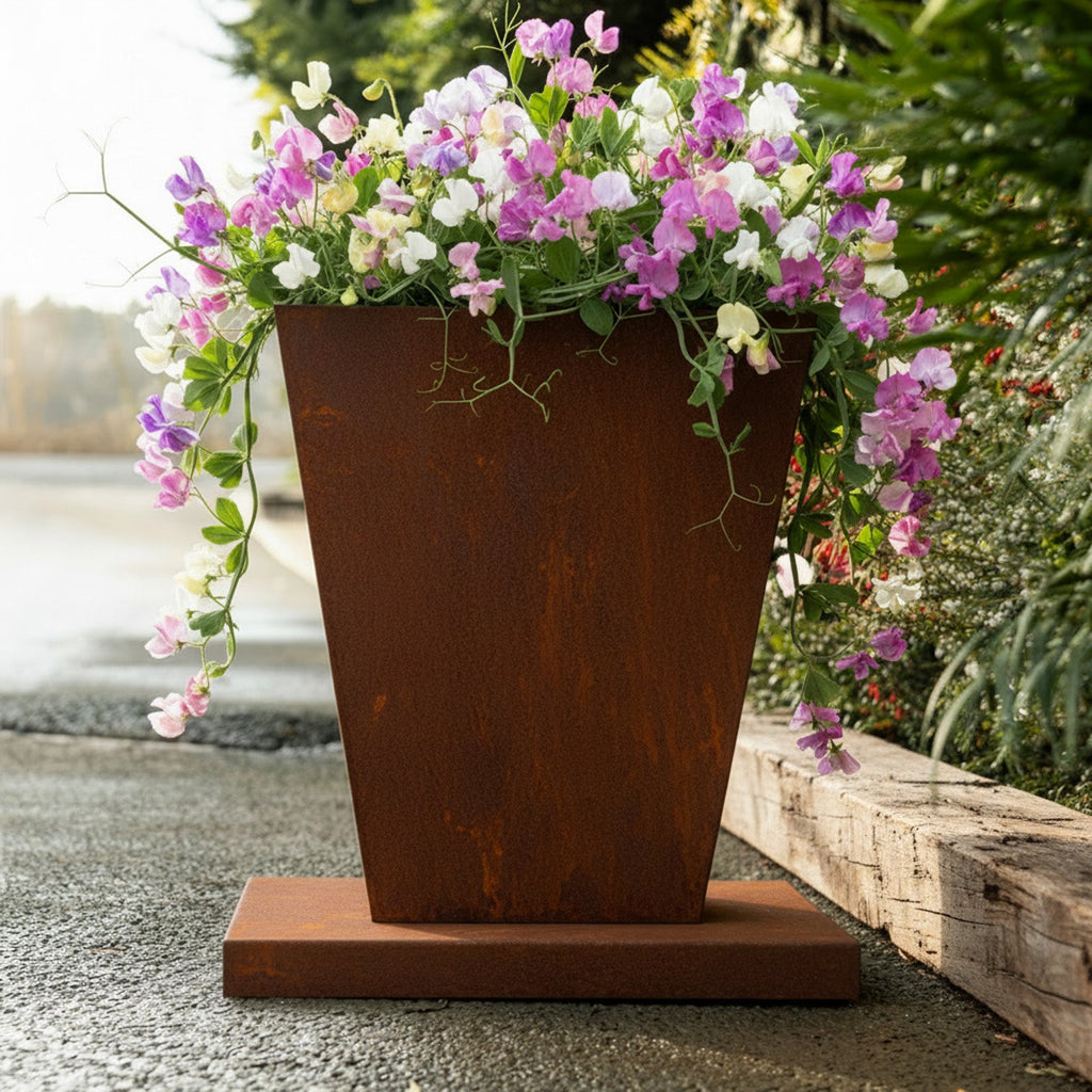 Rustic Steel Tapered Planter with Base Stand