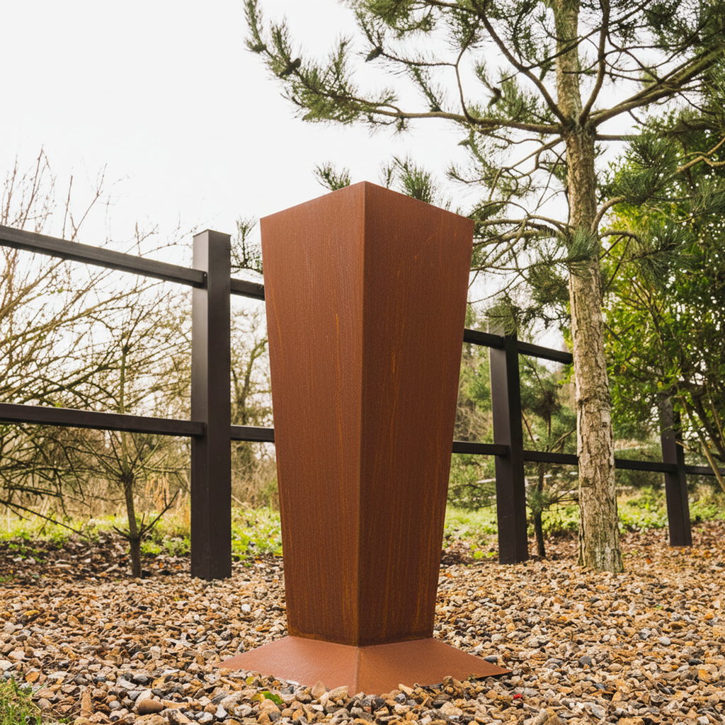 Rustic Steel Tapered Pedestal Garden Planter