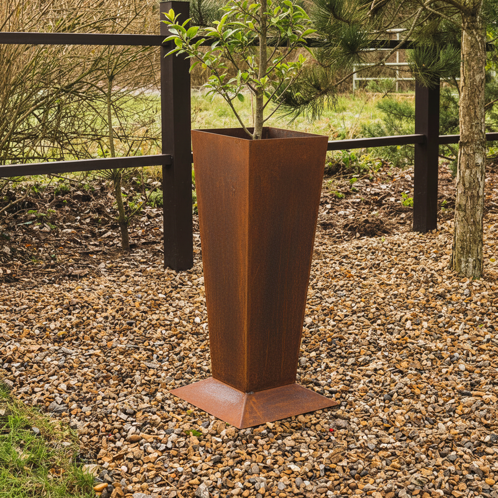 Rustic Steel Tapered Pedestal Garden Planter