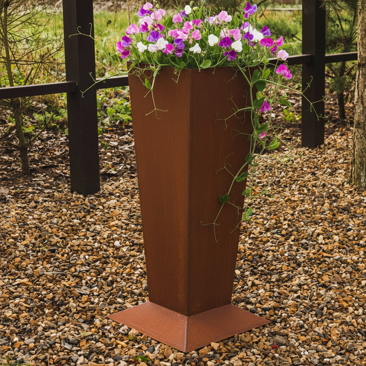 Rustic Steel Tapered Pedestal Garden Planter