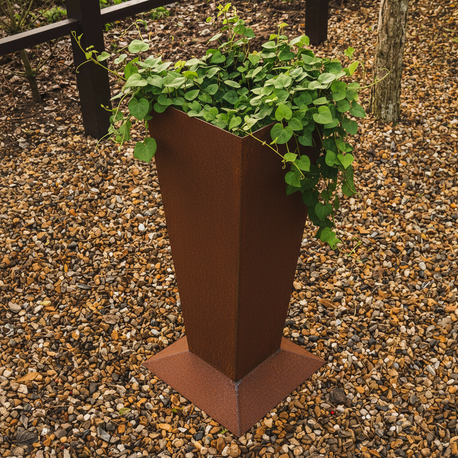 Rustic Steel Tapered Pedestal Garden Planter