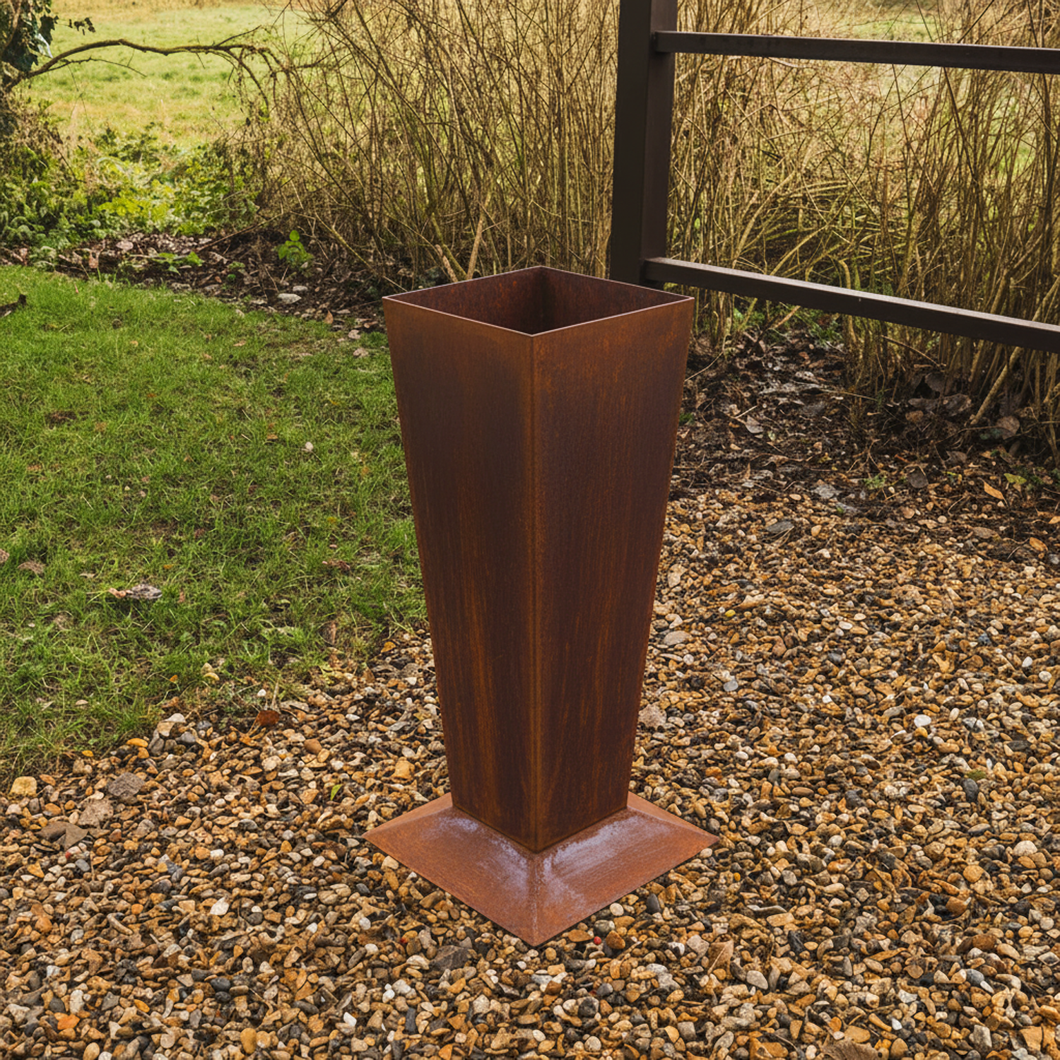 Rustic Steel Tapered Pedestal Garden Planter