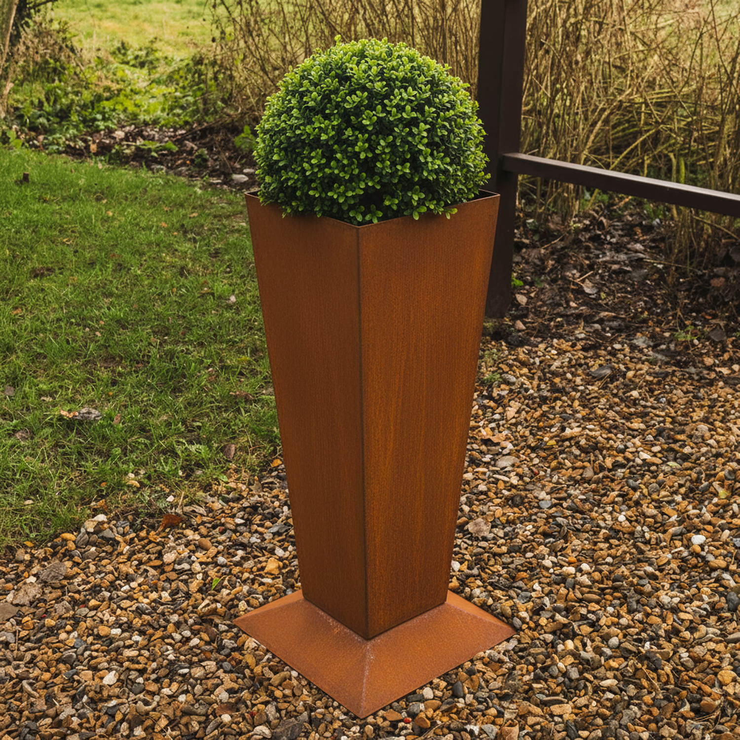 Rustic Steel Tapered Pedestal Garden Planter