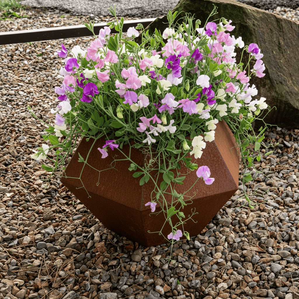 Rustic Steel Faceted Geometric Planter with Base