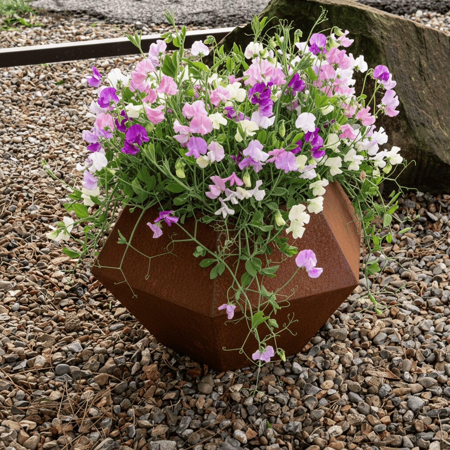 Rustic Steel Faceted Geometric Planter with Base