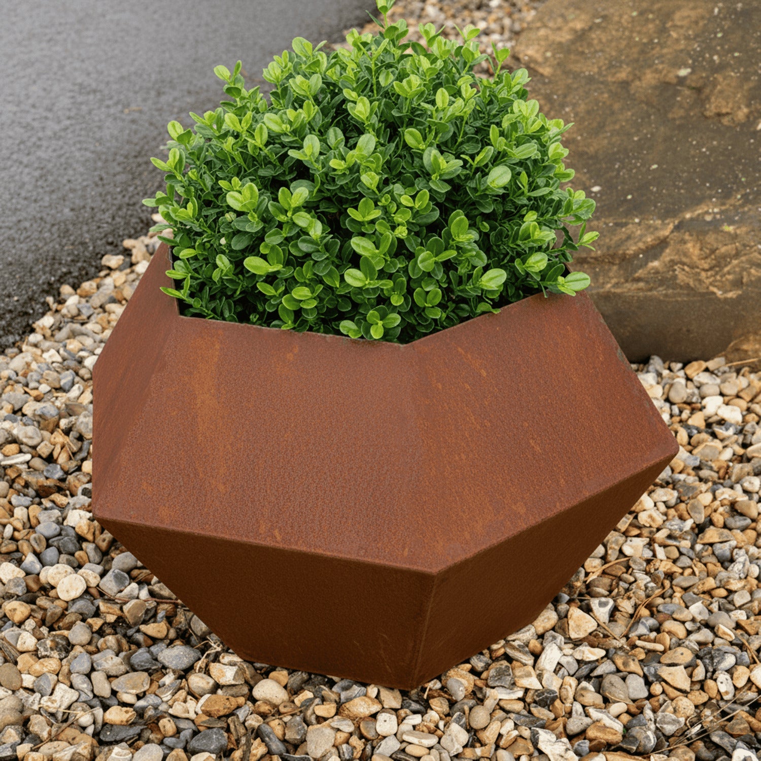 Rustic Steel Faceted Geometric Planter with Base