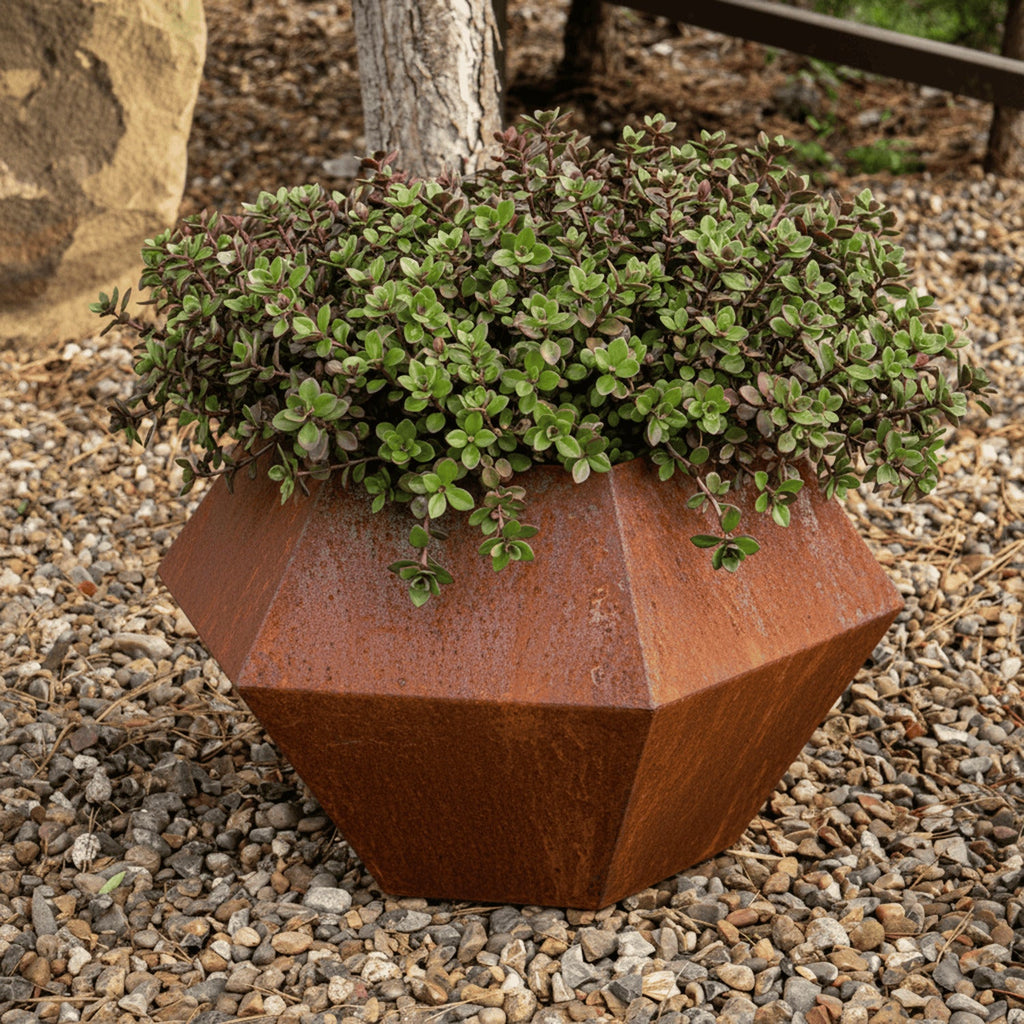 Rustic Steel Faceted Geometric Planter with Base