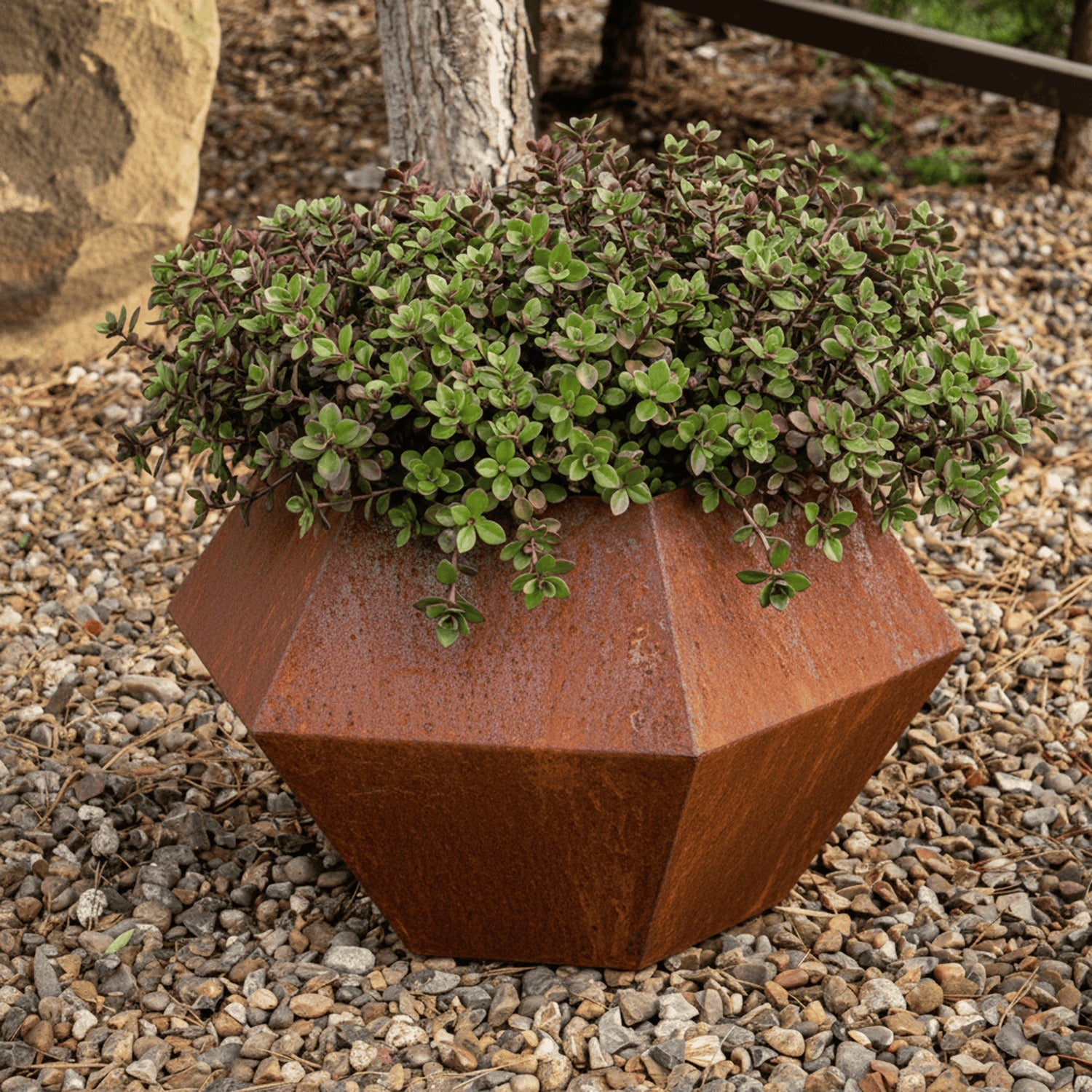 Rustic Steel Faceted Geometric Planter with Base