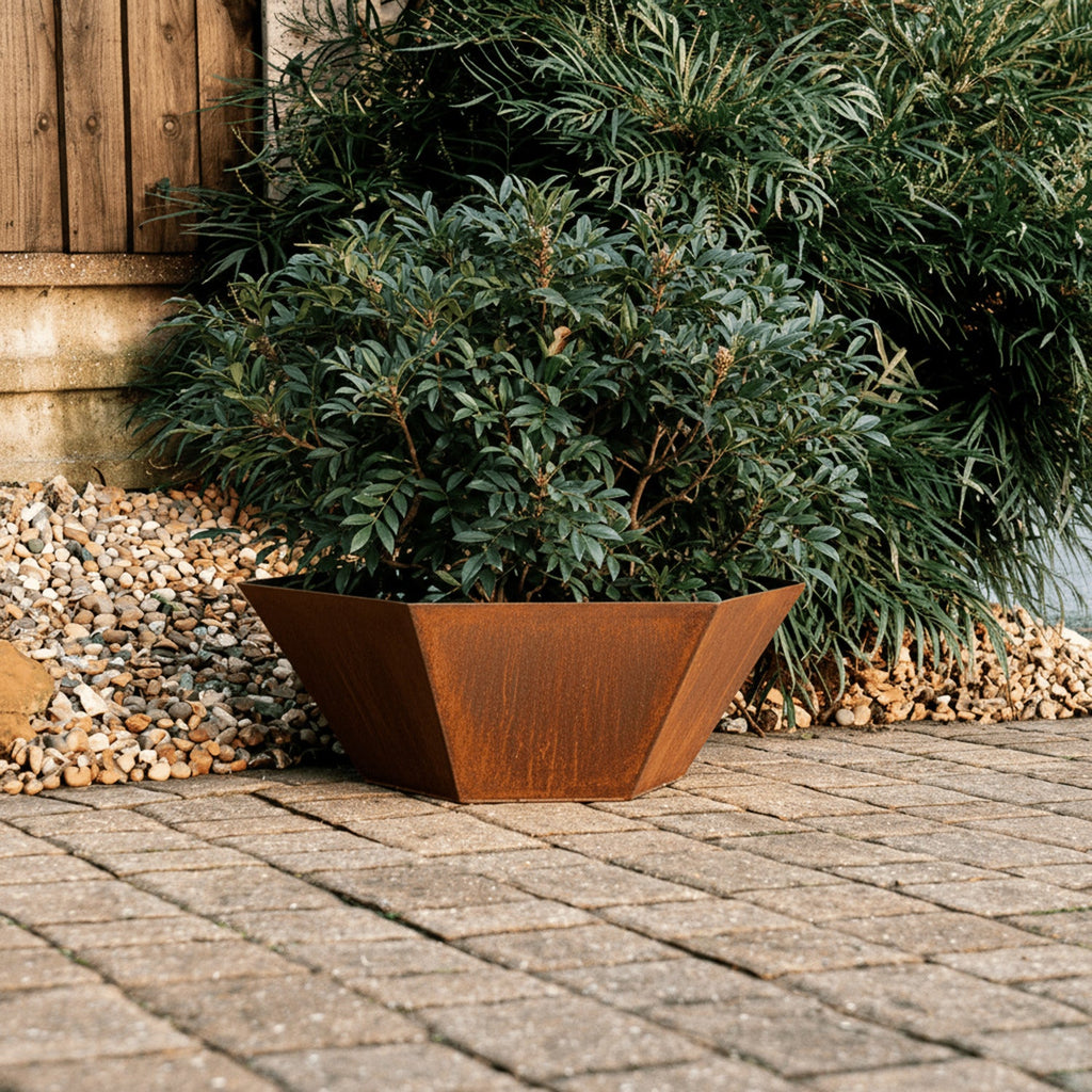 Rustic Steel Hexagon Tapered Geometric Planter with Base