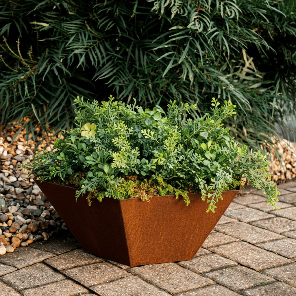 Rustic Steel Hexagon Tapered Geometric Planter with Base