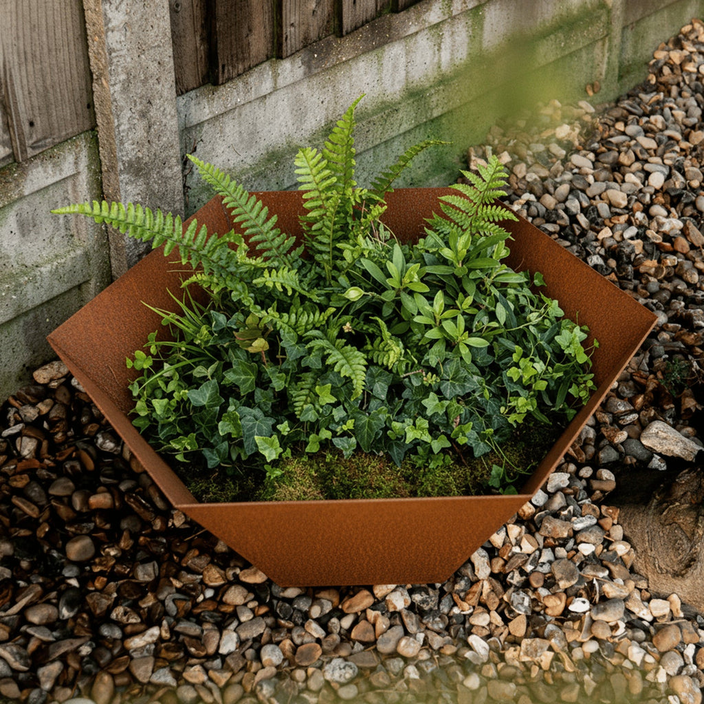 Rustic Steel Hexagon Tapered Geometric Planter with Base