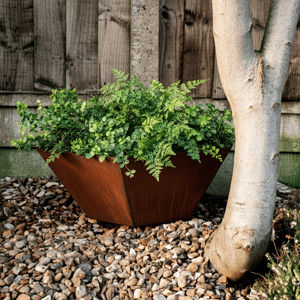 Rustic Steel Hexagon Tapered Geometric Planter with Base