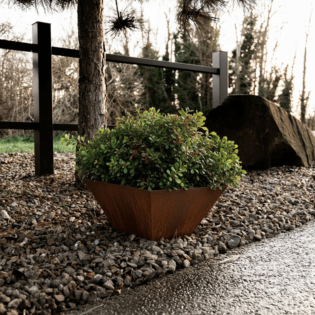 Rustic Steel Hexagon Tapered Geometric Planter with Base