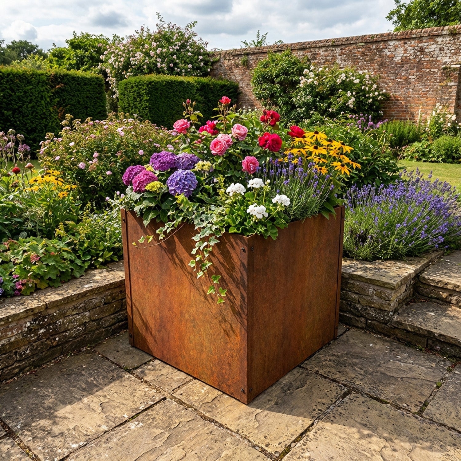 Large Custom-Size Flat-Packed Cubic Rustic Steel Planter (Maximum Dimensions = 1200mm)