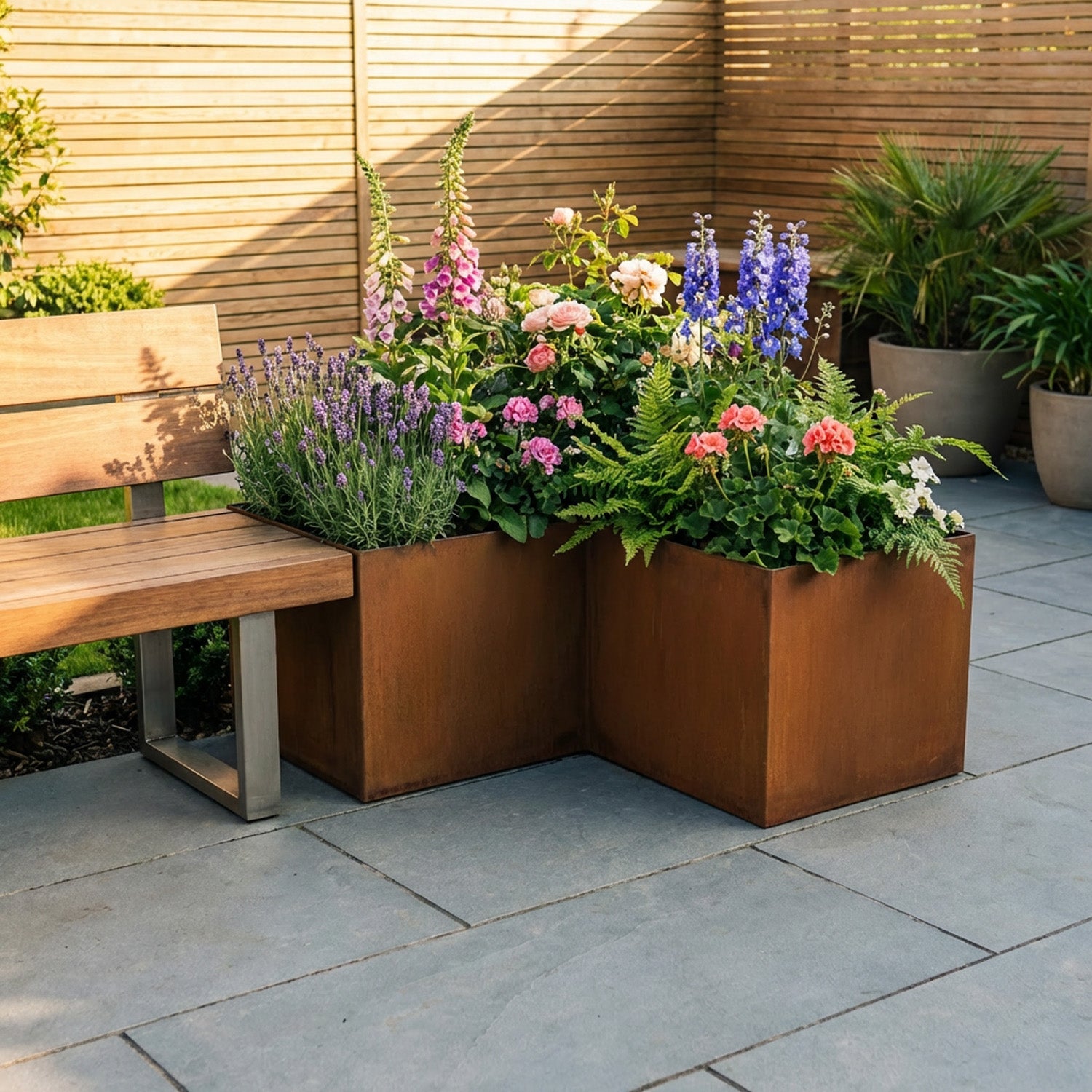 L Shape Rustic Steel Corner Planter - 600mm x 600mm Width x 300mm Height