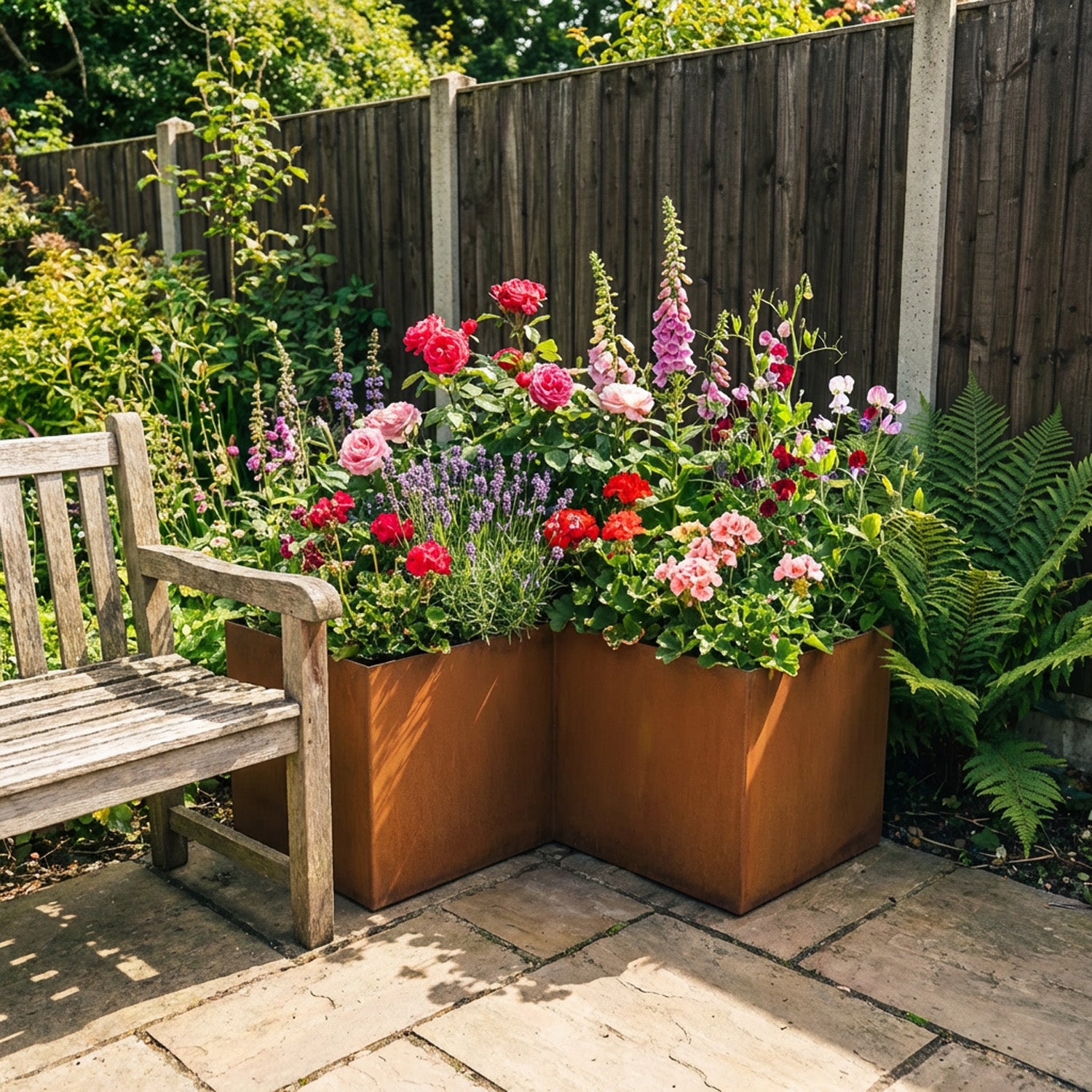 L Shape Rustic Steel Corner Planter - 600mm x 600mm Width x 300mm Height