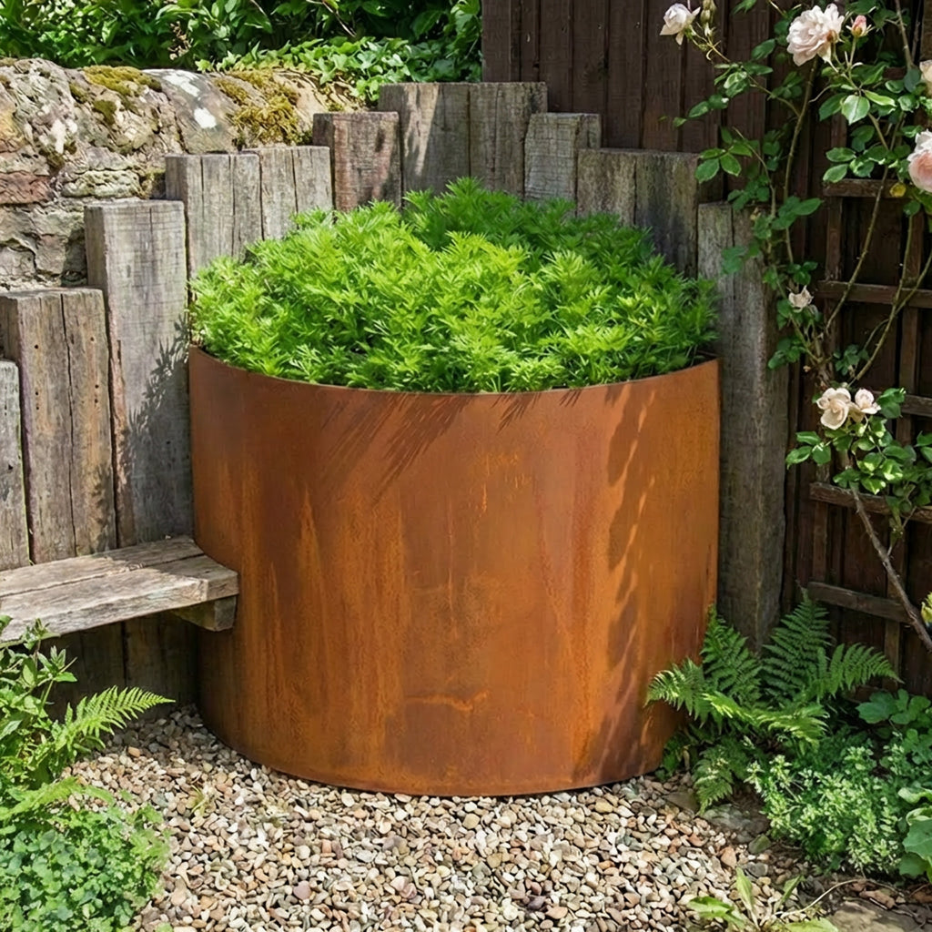 Quarter Circle Rustic Steel Corner Planter - 600mm Radius x 600mm Height