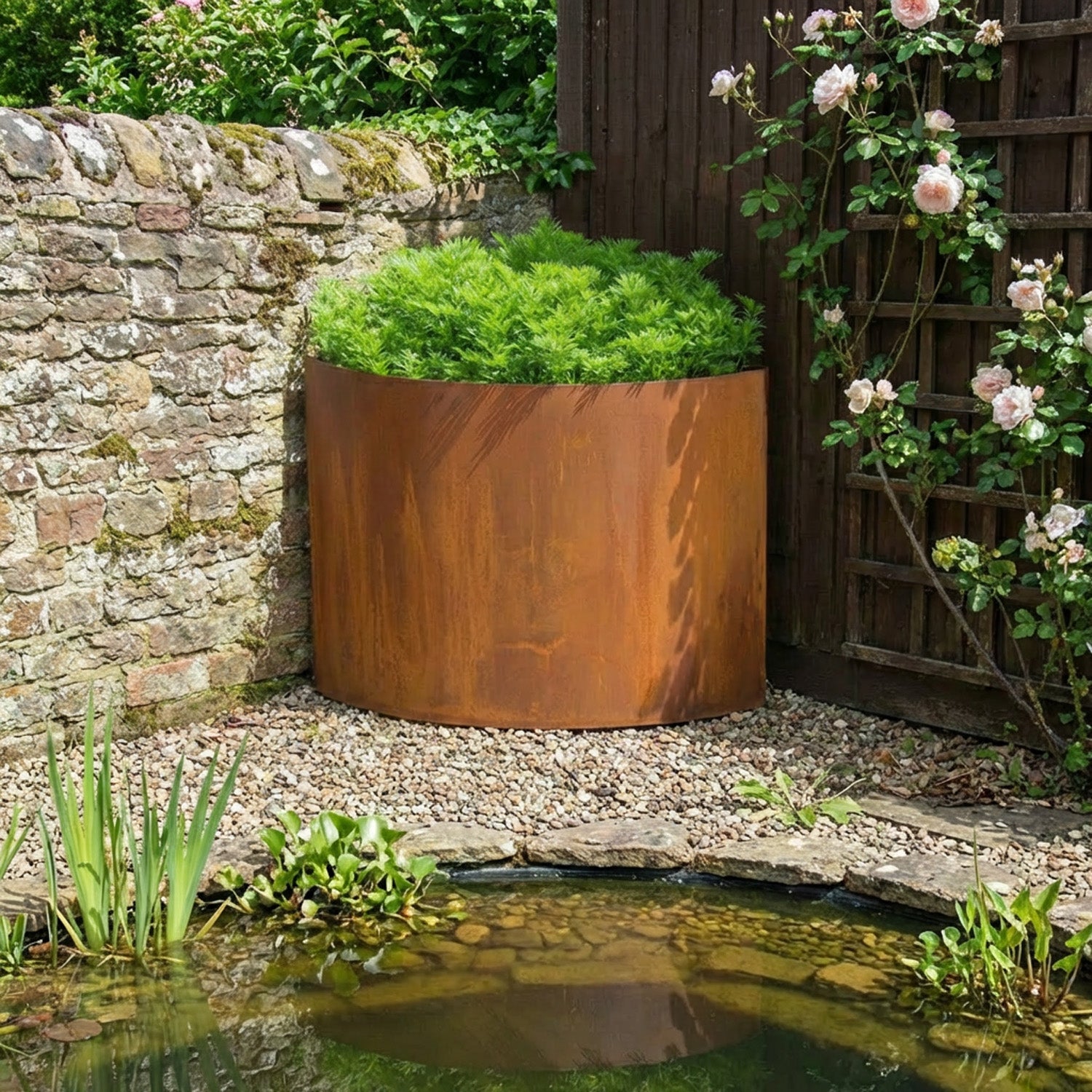 Quarter Circle Rustic Steel Corner Planter - 400mm Radius x 600mm Height
