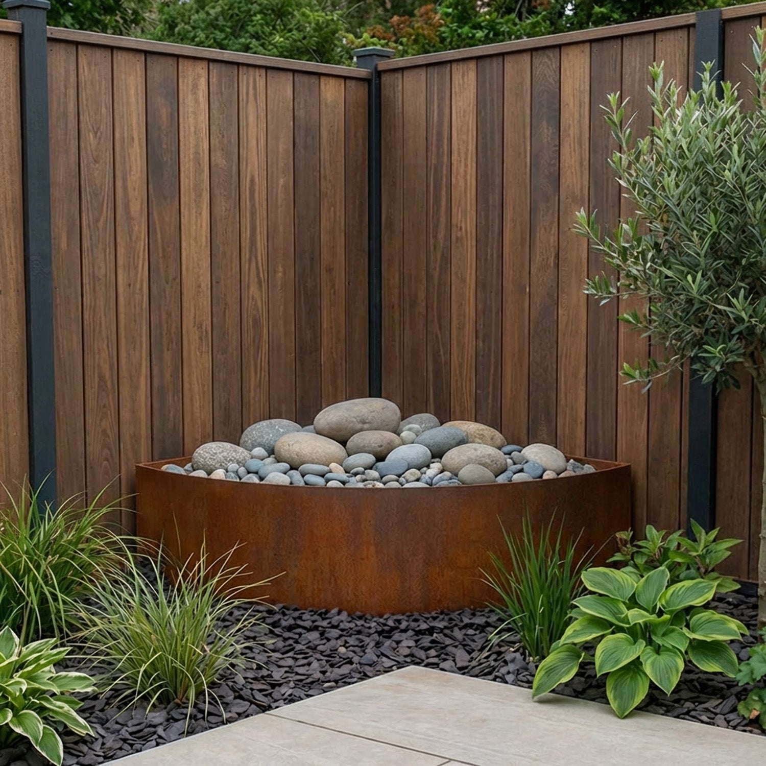 Quarter Circle Rustic Steel Corner Planter - 400mm Radius x 400mm Height