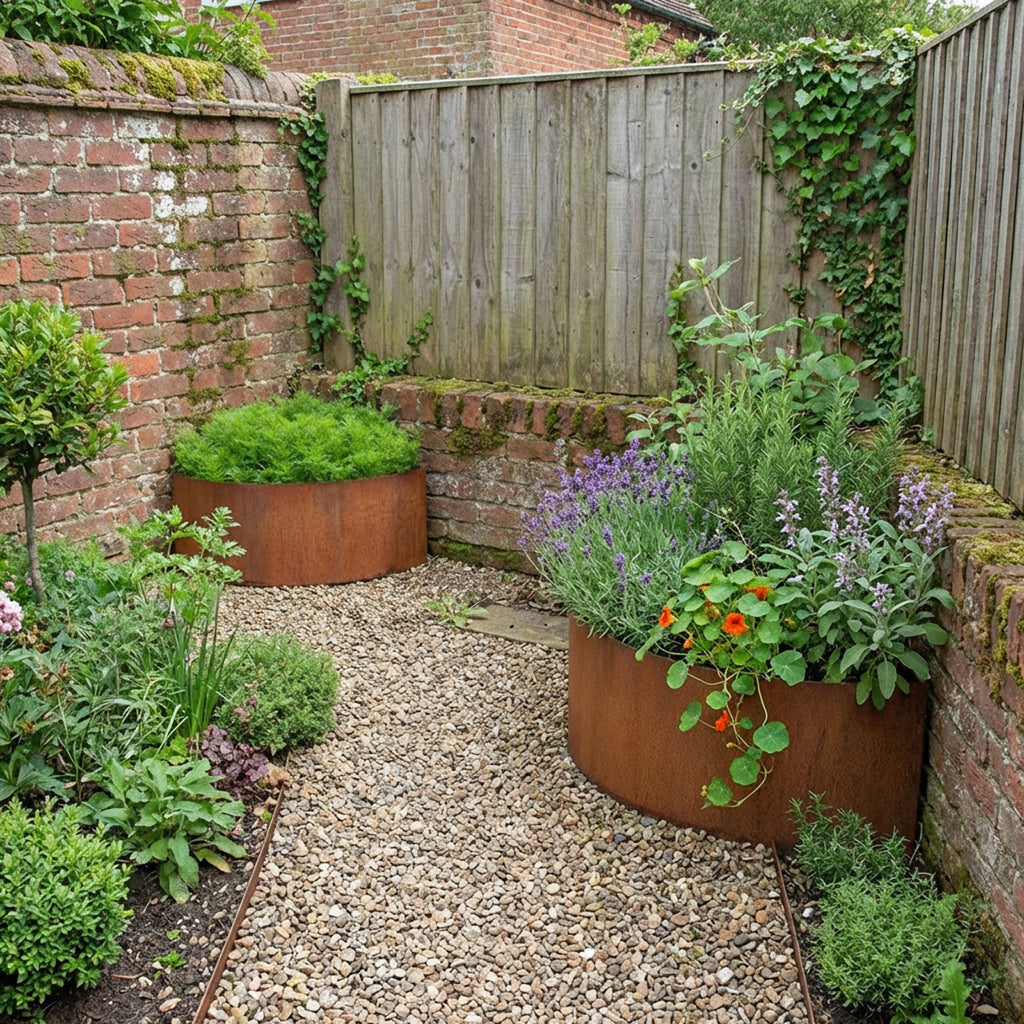 Quarter Circle Rustic Steel Corner Planter - 900mm Radius x 400mm Height