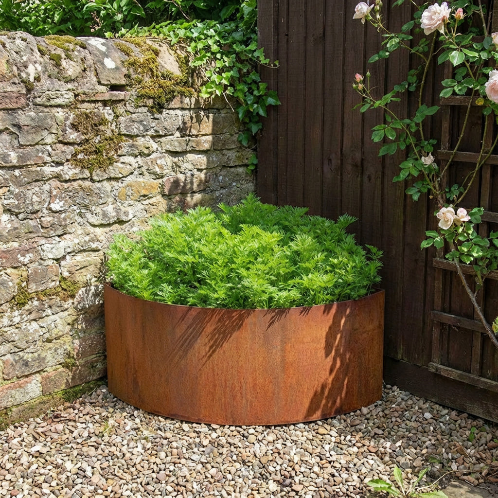 Quarter Circle Rustic Steel Corner Planter - 600mm Radius x 400mm Height