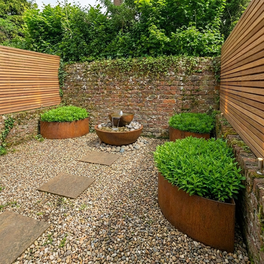 Quarter Circle Rustic Steel Corner Planter - 600mm Radius x 300mm Height