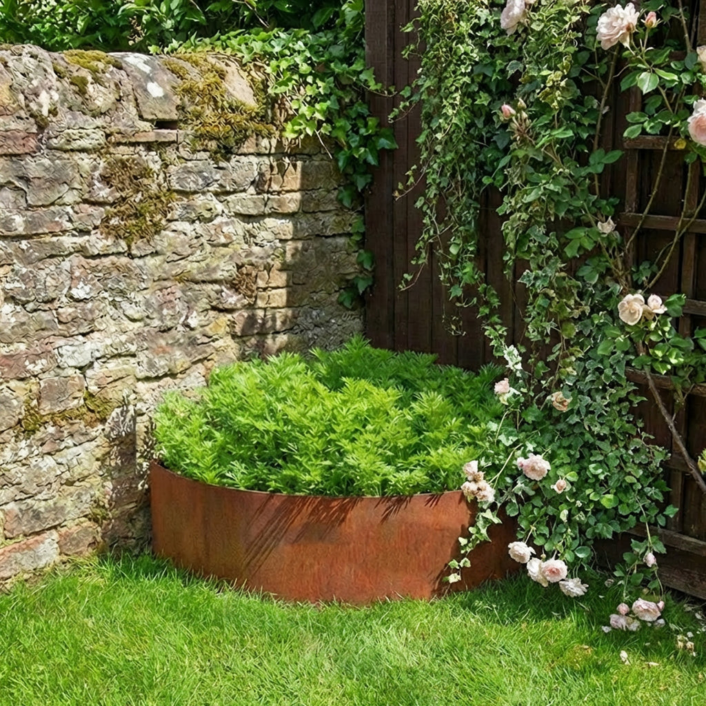 Quarter Circle Rustic Steel Corner Planter - 600mm Radius x 200mm Height
