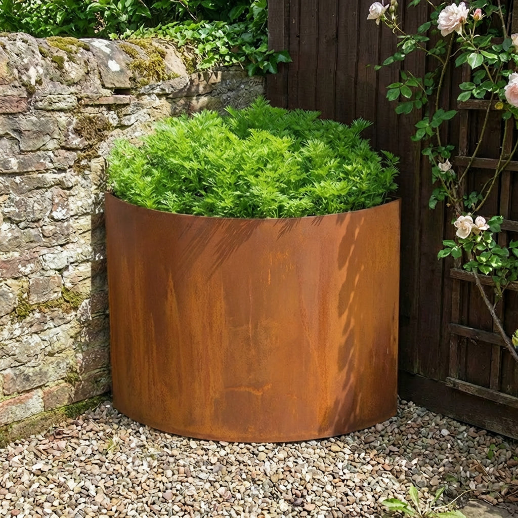 Quarter Circle Rustic Steel Corner Planter - 400mm Radius x 600mm Height