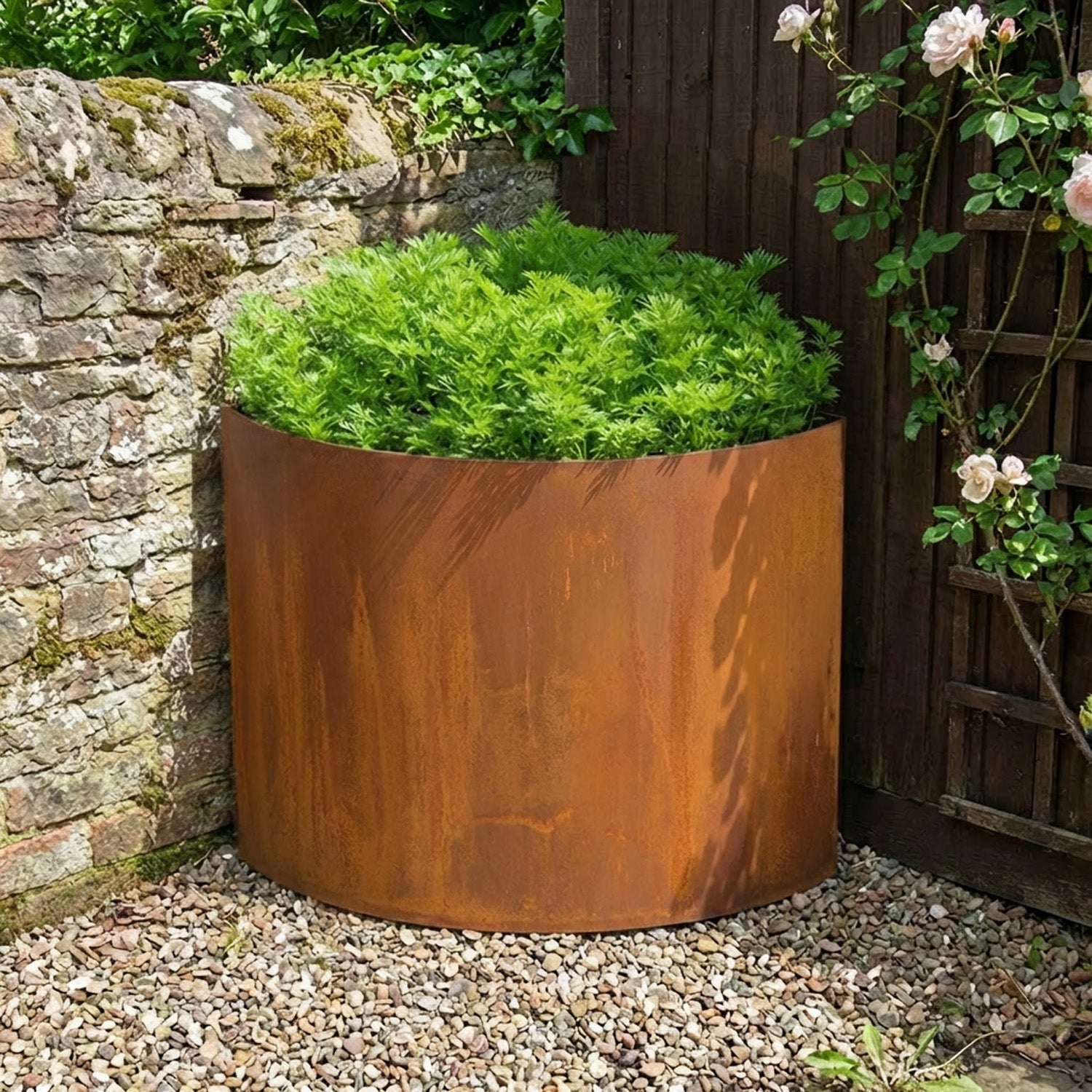 Quarter Circle Rustic Steel Corner Planter - 400mm Radius x 600mm Height