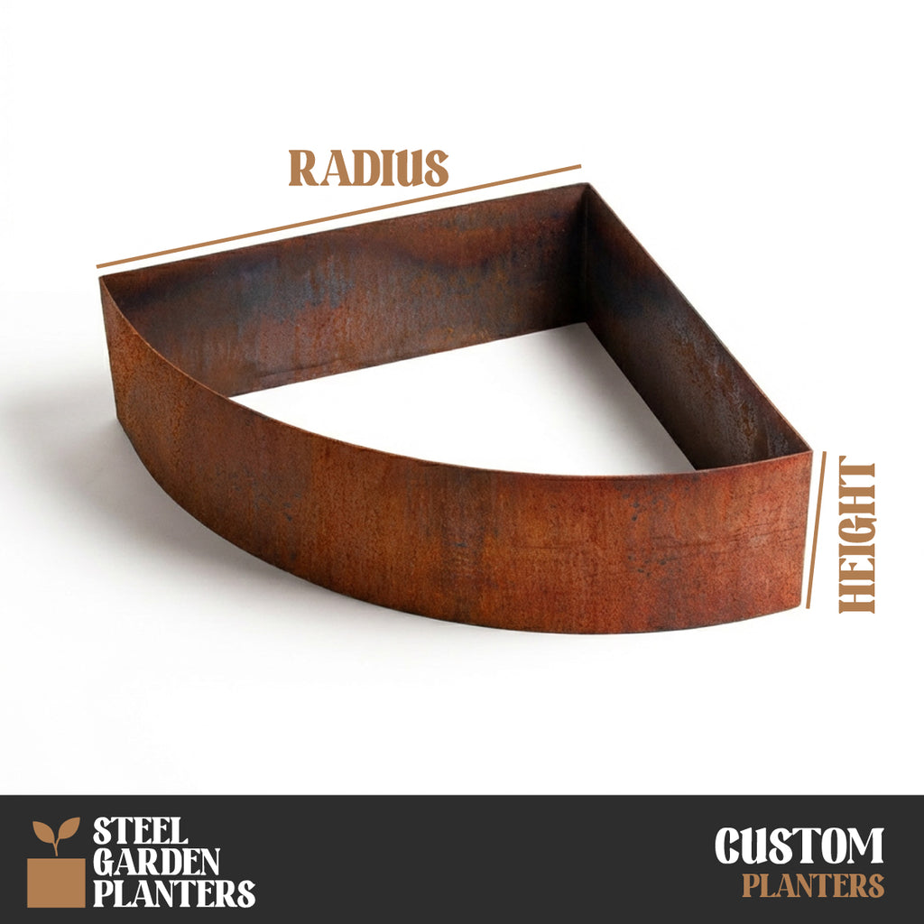 Large Custom-Size Quarter-Circle Rustic Steel Planter (Maximum Radius = 1200mm)