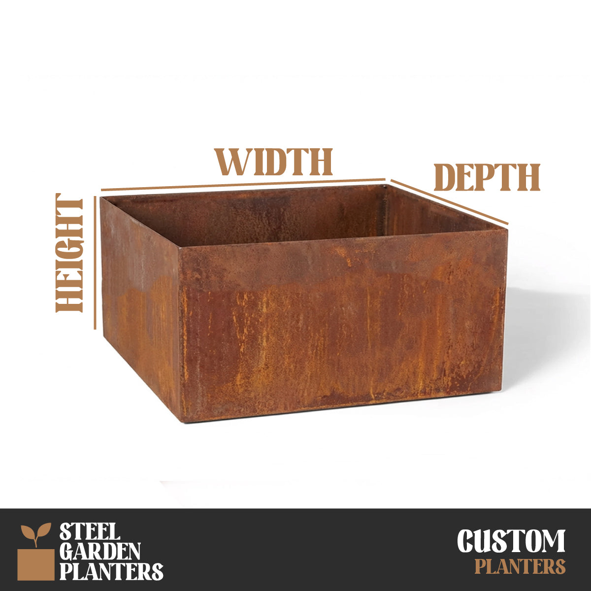 Large Custom Size Rectangular or Square Rustic Steel Planter (Max. Sides = 2000mm + Max. Height = 800mm)