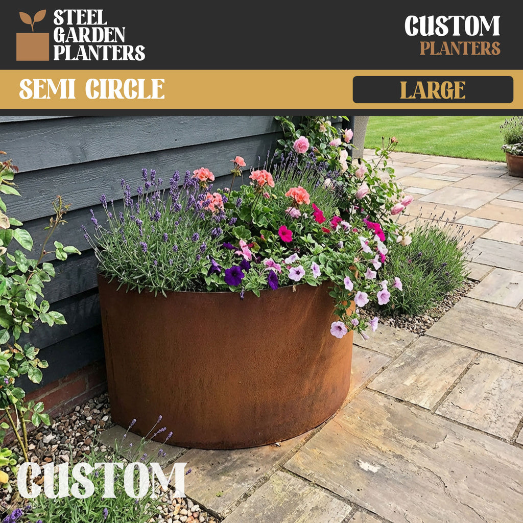 Large Custom-Size Semi-Circle Rustic Steel Planter (Max. Diameter = 1500mm)