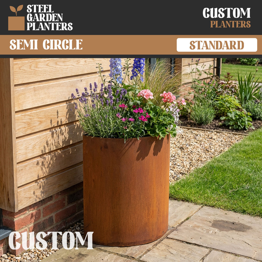 Custom-Size Semi-Circle Rustic Steel Planter (Max. Diameter = 600mm)