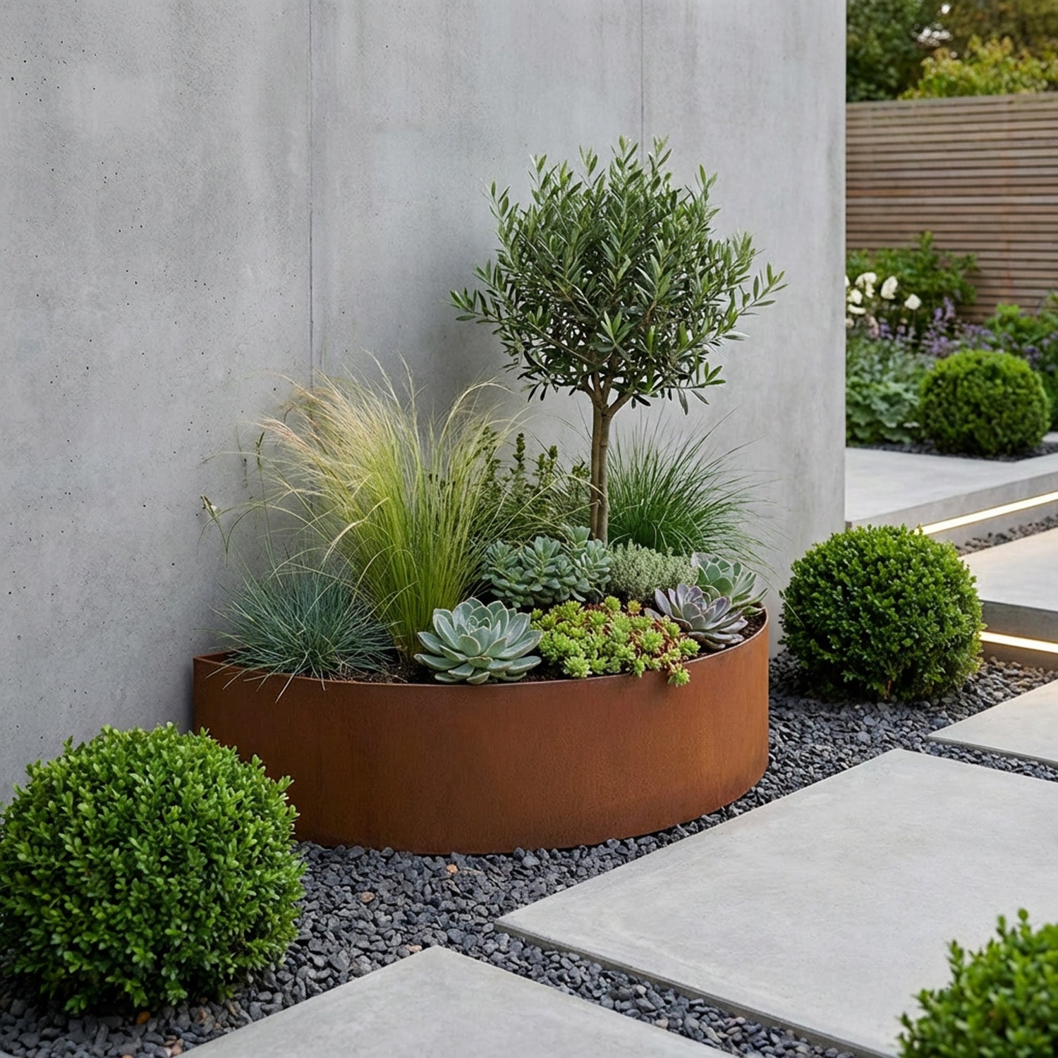 Semi Circular Rustic Steel Planter - 600mm Diameter x 120mm Height