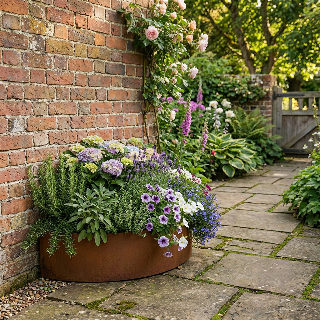 Semi Circular Rustic Steel Planter - 400mm Diameter x 120mm Height