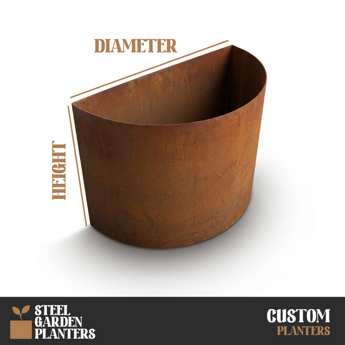 Custom-Size Semi-Circle Rustic Steel Planter (Max. Diameter = 600mm)