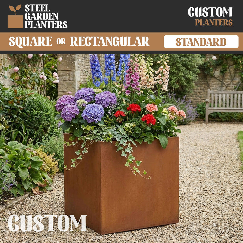 Custom Size Rectangular or Square Rustic Steel Planter (Max. Sides = 600mm + Max. Height = 800mm)