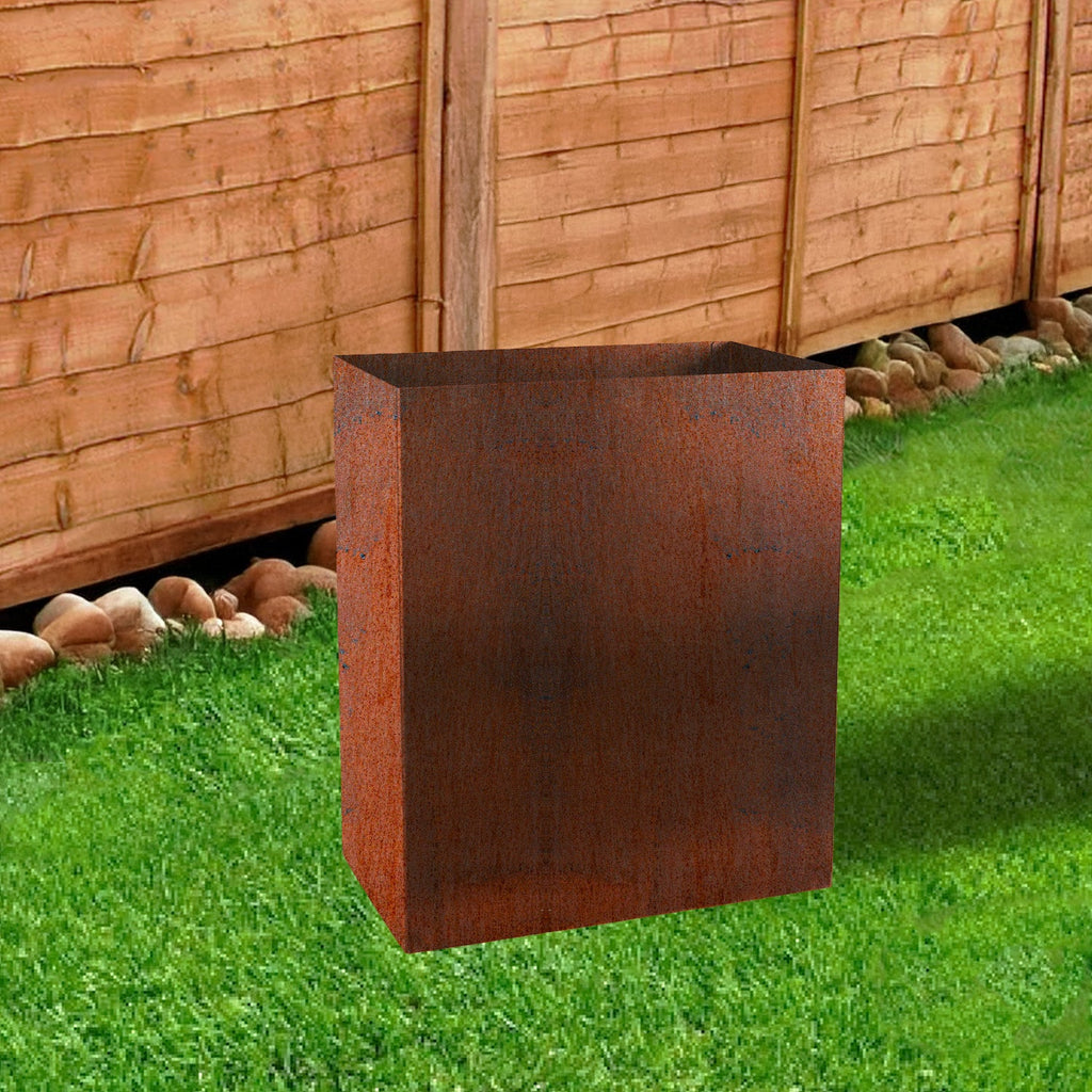 Rectangular Rustic Steel Planter with Base & Drainage Holes - 600mm H x 300mm W x 500mm L