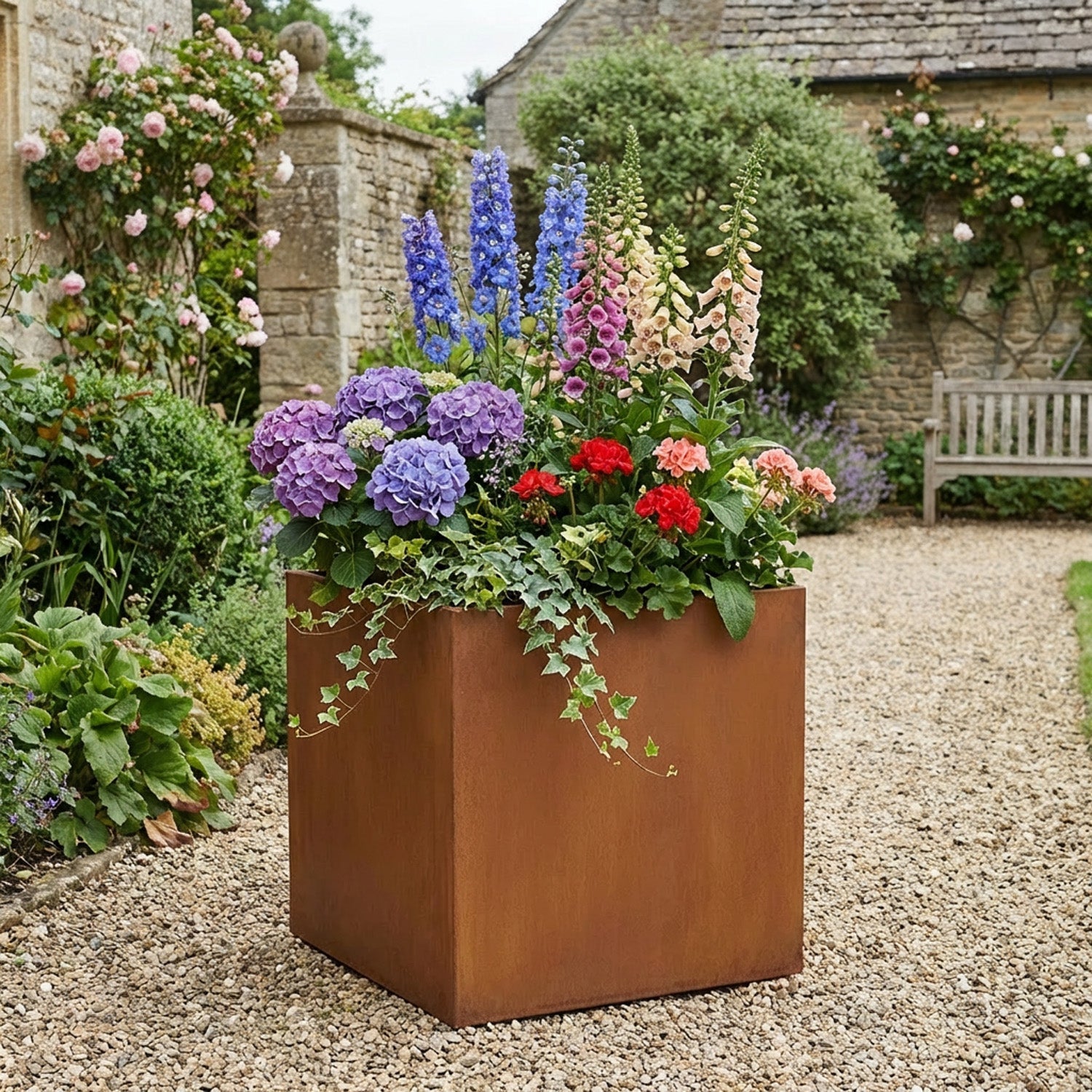 Custom Size Rectangular or Square Rustic Steel Planter (Max. Sides = 600mm + Max. Height = 800mm)
